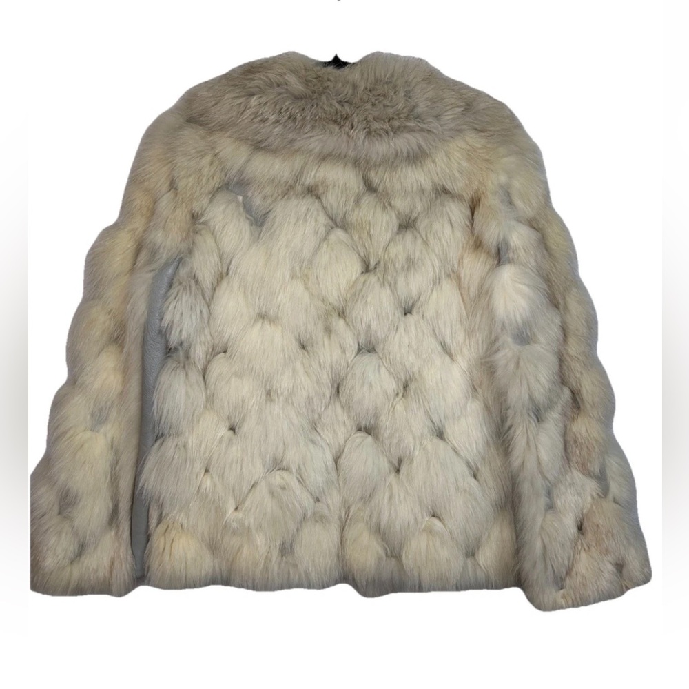 Vintage White Fox Fur Patchwork Leather Jacket Coat Ivory Evan’s 60s 70s M RARE - Picture 13 of 15